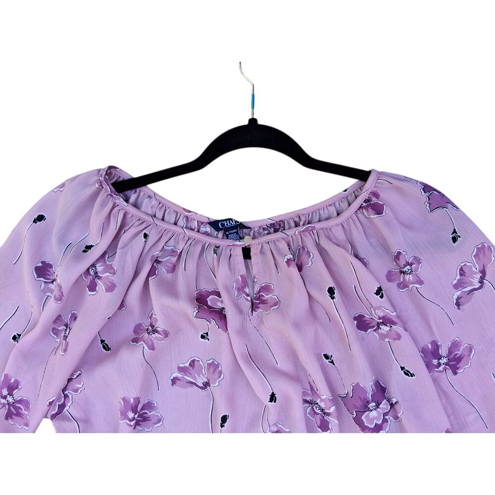 CHAPS XL Pink Mauve Floral Tiered Bell Sleeve Blouse Off-Shoulder Boho Top - Picture 3 of 5